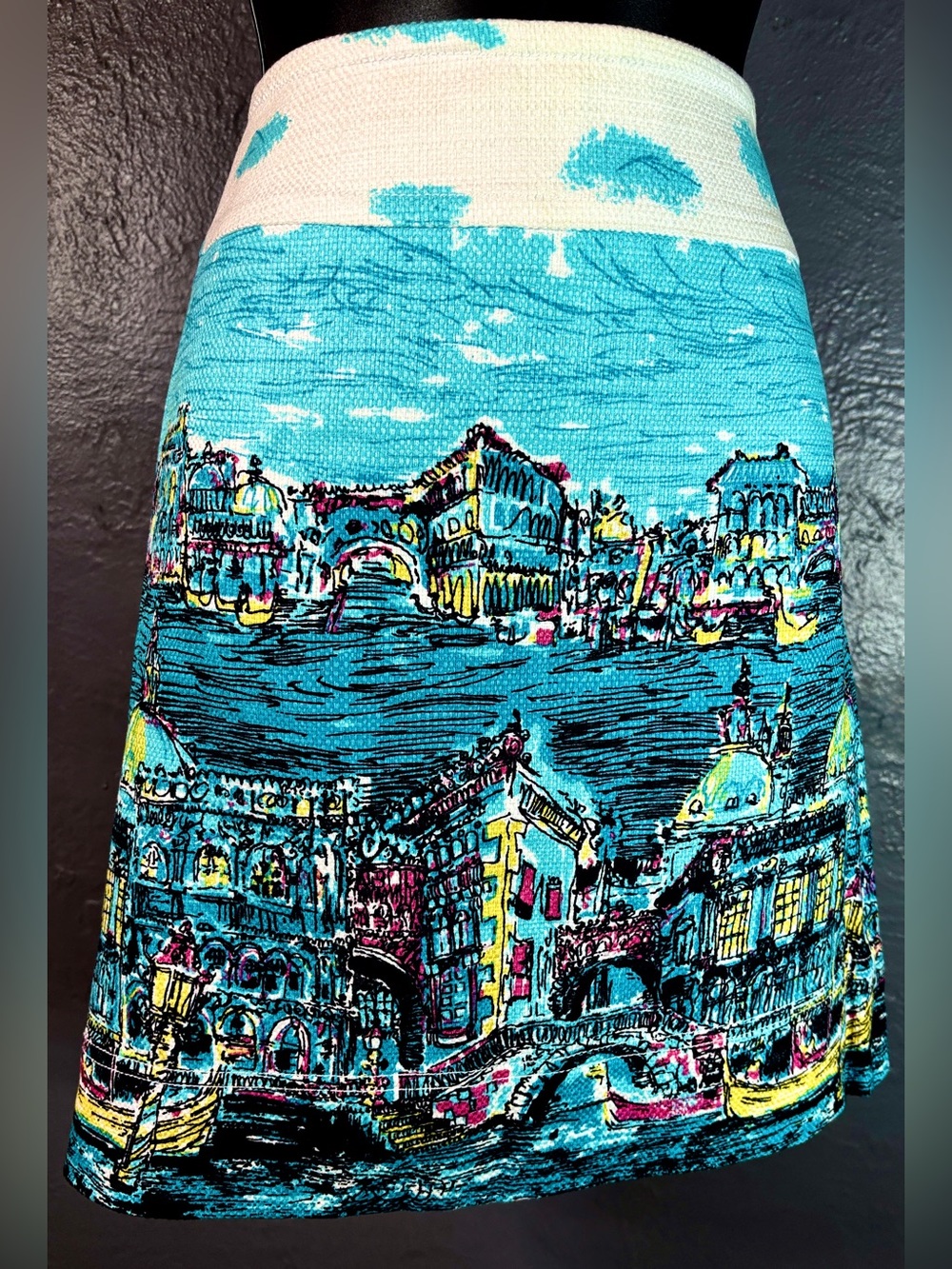 Talbots Venice Italy Canal Cityscape Pencil  Skirt Size 2
